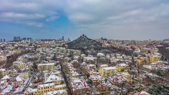 青岛城市风光雪景鸟瞰