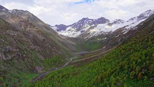 川西小金县结斯沟大二普山雪山森林景色航拍