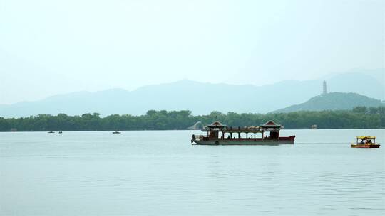 北京颐和园昆明湖的游船
