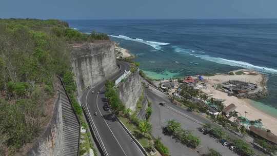 HDR印尼巴厘岛梅拉第海滩海滨公路航拍风光