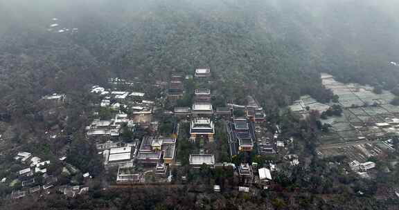 杭州灵隐寺雪景航拍