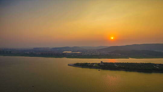 湖南长沙湘江橘子洲头地标景点夕阳延时摄影