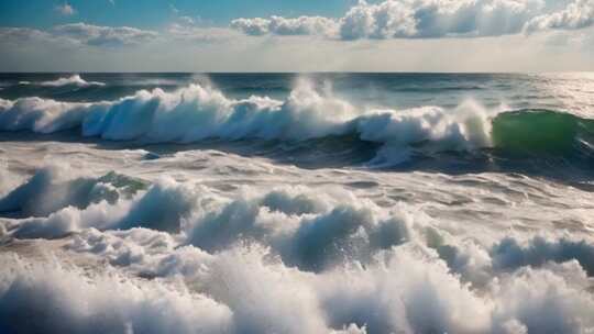 海浪翻涌的海边景象