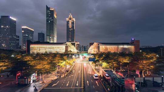 深圳图书馆音乐厅夜景延时