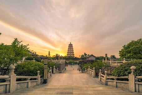 西安 大雁塔 日出 延时 景区 古建筑