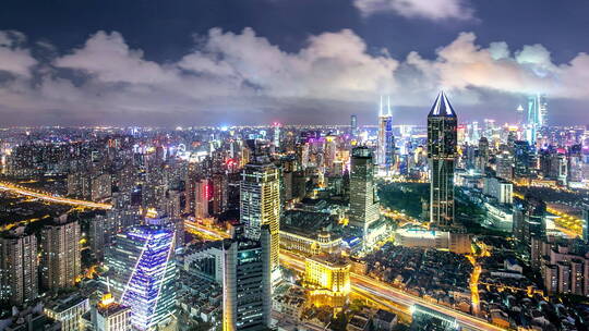 延时拍摄上海现代地标建筑和都市风光