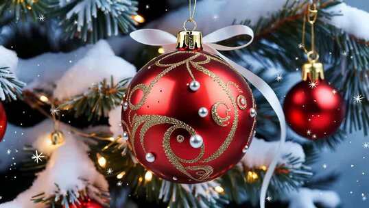 圣诞树上的红色装饰球