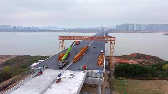 南昌复兴大桥建设施工现场航拍视频素材模板下载