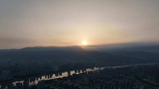 福州日出航拍鼓山日出延时城市山峰日出风景