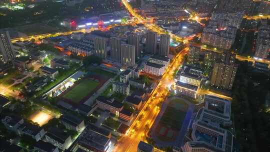 城市市区夜晚夜景车流城市风景航拍延时素材