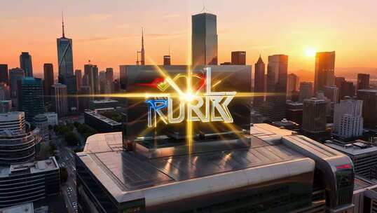 城市高楼日落时分特效画面