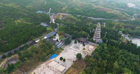 河北邯郸响堂山石窟常乐寺清晨风光航拍合集