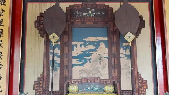 中国北京故宫博物院宫殿内陈列摆设视频素材模板下载