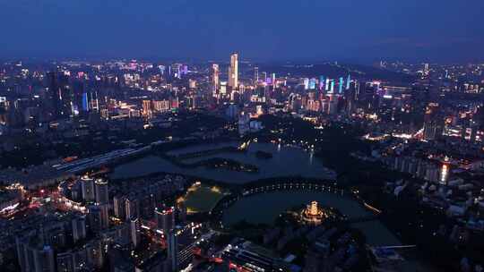 长沙cbd鸟瞰城市夜景霓虹繁华经济