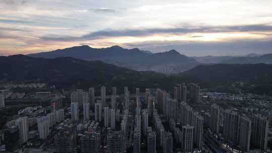 山川城市日落晚霞夕阳航拍