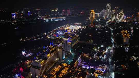 西双版纳景洪市湄公河酒店航拍夜景风光