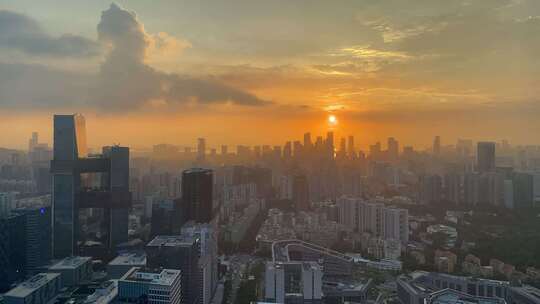 城市高楼建筑夕阳车流