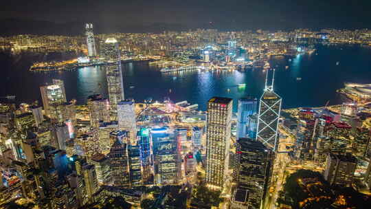 香港维多利亚港夜景航拍延时视频素材模板下载