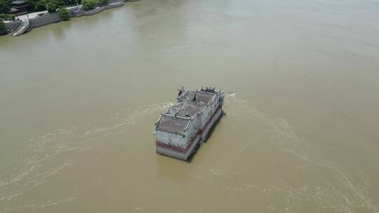 航拍湖北鄂州长江观音阁历史文化古建筑