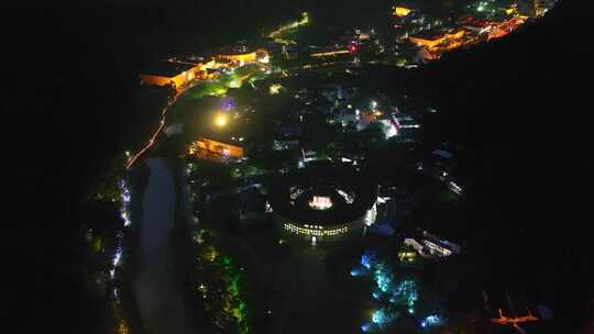 福建永定土楼王子振成楼夜景航拍