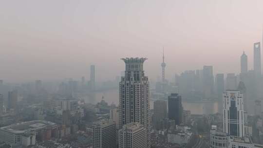 上海城市风光航拍  陆家嘴清晨