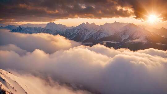 雪山云海日出景象