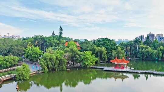 广东雷州市西湖公园 雷阳八景地标建筑航拍