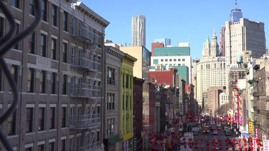 纽约唐人街区的高角度拍摄视频素材模板下载