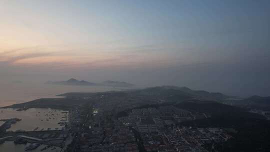 海上日落晚霞夕阳山东长岛日落航拍