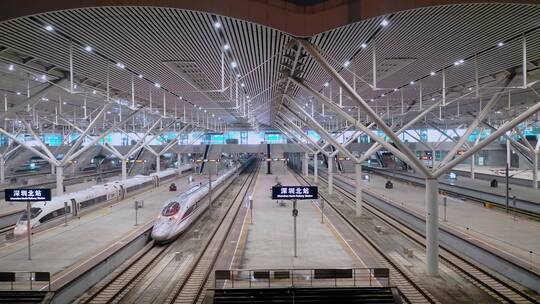 深圳北站排列的高铁航拍