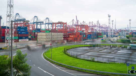 贸易码头港口延时视频素材模板下载