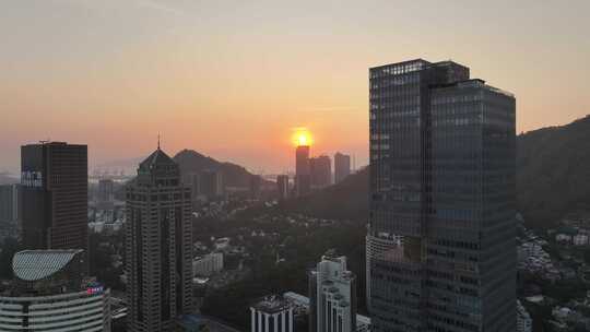 深圳南山区傍晚夕阳航拍