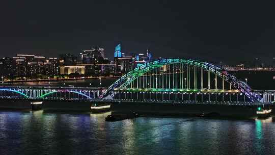 航拍杭州复兴大桥夜景视频素材模板下载
