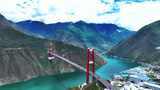 4K航拍四川甘孜泸定县泸定桥建筑自然风光高清在线视频素材下载