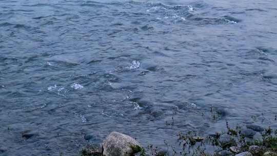 岸边起伏波浪流水画面