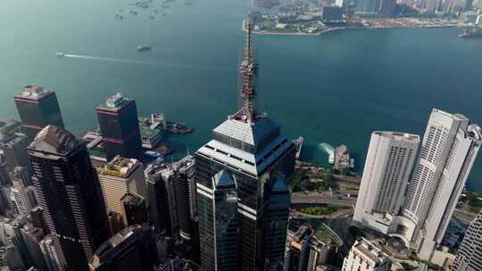 香港港岛中环航拍 晴天城市大景