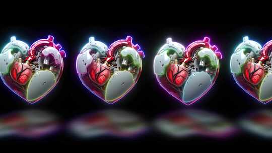 数字3d高科技心脏动画。黑色背景下的未来视频素材模板下载