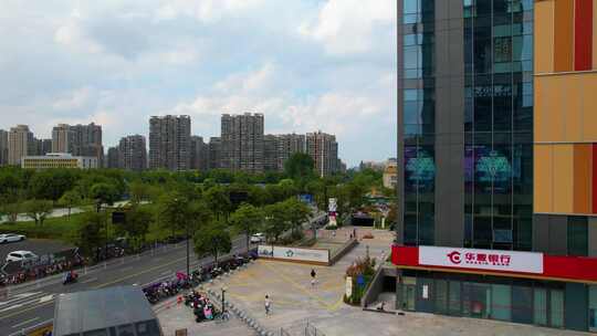 杭州钱塘新区高沙路商业大楼航拍视频素材模板下载