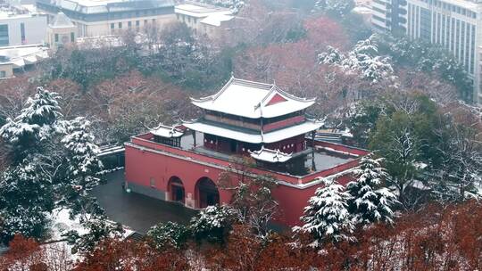 南京鼓楼雪景航拍