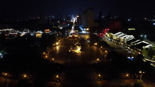 航拍湖南岳阳楼景区夜景