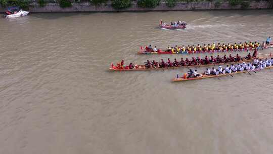 航拍端午节龙舟竞渡福建福州光明港龙舟赛