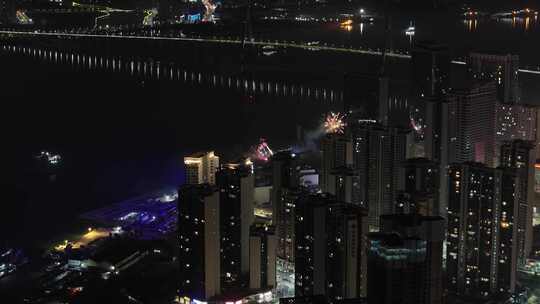 湛江新年过年烟花夜景喜庆镜头（未后期源）