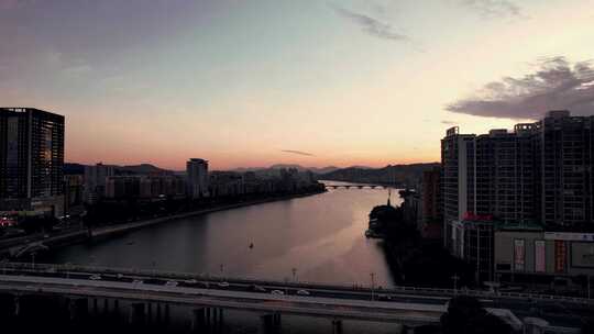 广东韶关城市日落晚霞夕阳夜幕降临