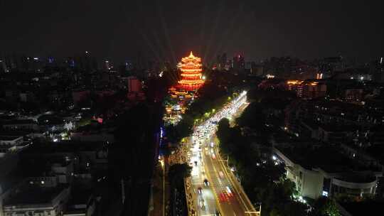 武汉黄鹤楼公园武珞路夜景航拍延时湖北武昌