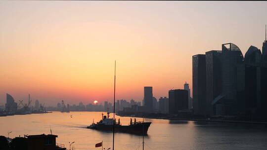 上海黄浦江浦东日出视频