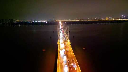 杭州钱塘江九堡大桥航拍环绕