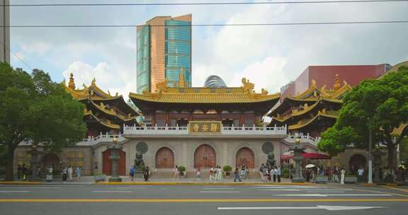 上海静安寺街道车流慢门城市交通