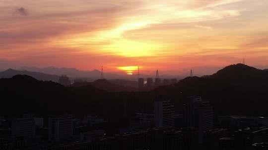 浙江台州日出日落晚霞夕阳航拍