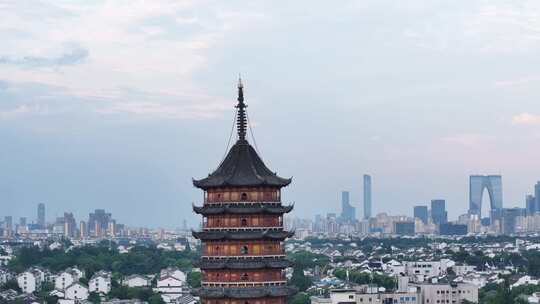 苏州古城报恩寺北寺塔景区夜景（航拍运镜）