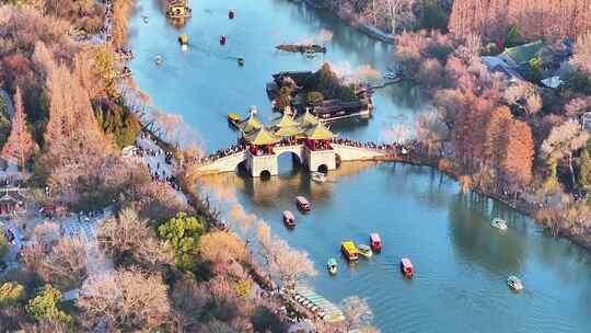 航拍瘦西湖风景区大明寺观音山园林寺庙